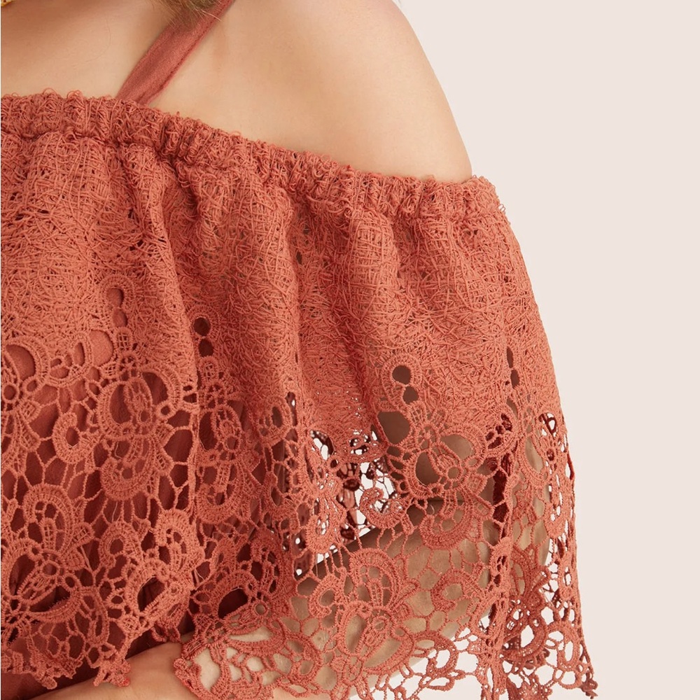 Bloom Chic Lace Off-Shoulder Dress in Rust - Picture 5 of 9